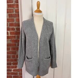 Calvin Klein Gray Knit Open Front Cardigan Sweater S Wool Longline Pockets
